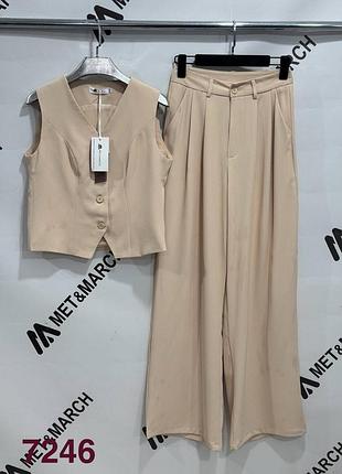 Костюм женский брюки палаццо и жилетка на подкладке турция