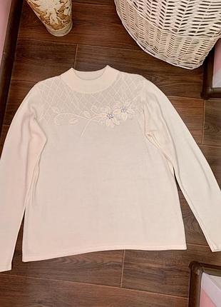 Винтажный свитер с вышивкой винтаж стразы цветочная кофта милая coquette y2k цветы lolita dollskill ретро кофточка