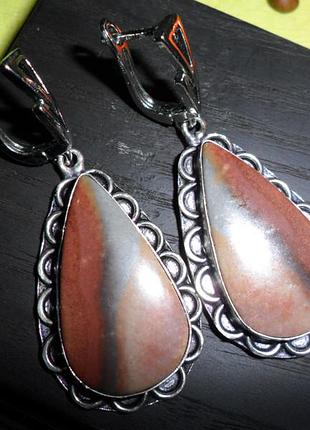 Серьги яшма ирнимит, натуральный камень, измельчение, индия