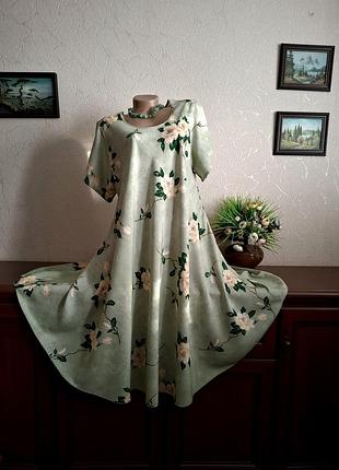 Нежное красивое платье большие размеры натуральные ткани 54-64р