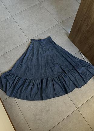 Джинсовые винтажная юбка миди солнце длинная юбка