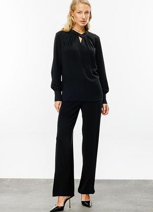 Блуза, сорочка dorothy perkins, жіноча, класична, з v-подібним вирізом, з довгим рукавом, чорного кольору, матеріал поліестер, розмір m-l 2