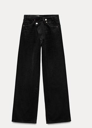 Чорні джинси zara  trf wide-leg з високою посадкою  та запахом на поясі