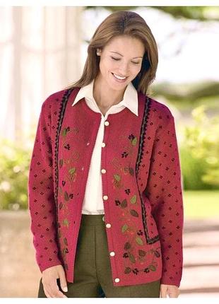 Damart вінтаж кардиган червоний 80е кофта з вишивкою на ґудзиках стиль наїв cottage core