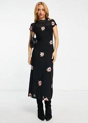 Длинное шикарное платье сетки с аппликацией цветов от asos