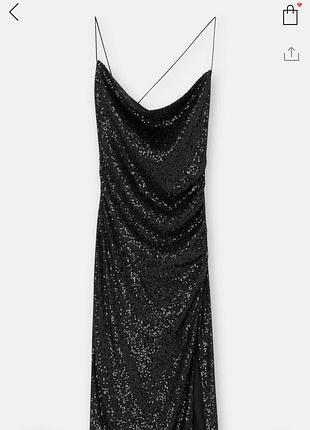 Асиметрична шикарна блискуча чорна сукня міді в паєтках pull & bear
