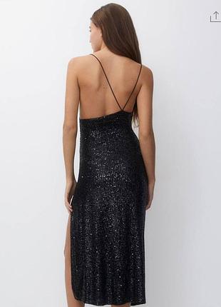 Асиметрична шикарна блискуча чорна сукня міді в паєтках pull & bear