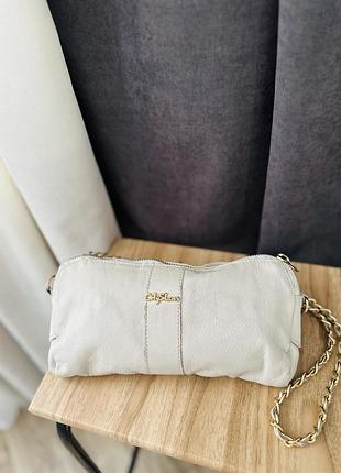 Кожаная сумка клатч белая 2