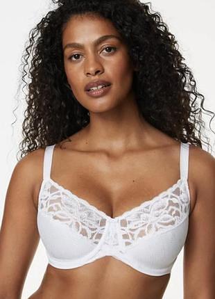 32dd,70е,m&s, белый хлопковый комфортный с изящным кружевом бюстгальтер-минимайзер, новый
