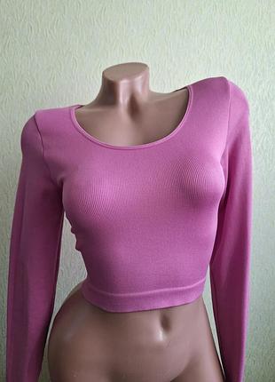 Спортивный кроп топ утяжка. лонгслив укороченный, бесшовный. футболка в рубчик. боди.