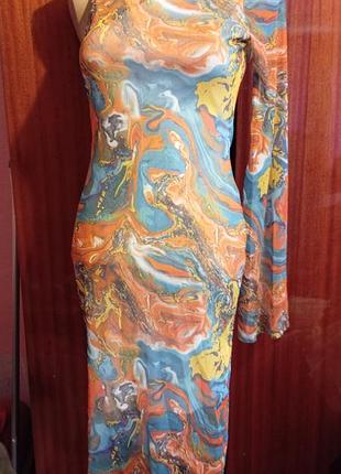 Платье xs стиль тай дай один рукав клеш