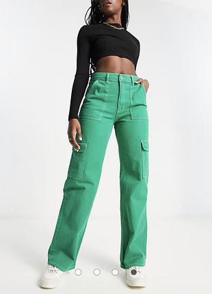 Джинси bershka. колір зелений.