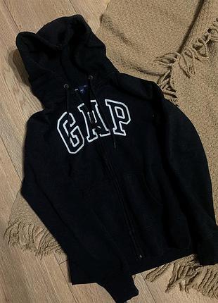 Кофта зіп-худі геп gap з капюшоном чорного кольору з білим фірмовим надписом