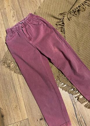 Джинси рожеві bershka бершка штани джоггери з високою посадкою та манжетами