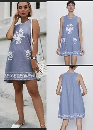Платье с вышивкой 52% лён