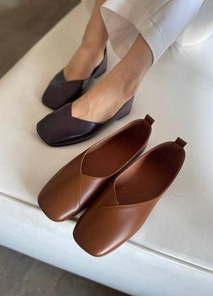 Балетки женские кожаные рыжего цвета с квадратным носиком