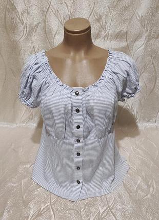 Нежная легкая коттоновая блузка с круглым вырезом на резинке 48