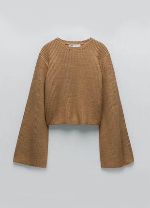 Джемпер с широкими рукавами zara бежевый свитер широкие рукава клеш широкий расклешенный р...