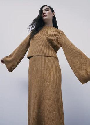 Джемпер с широкими рукавами zara бежевый свитер широкие рукава клеш широкий расклешенный р...