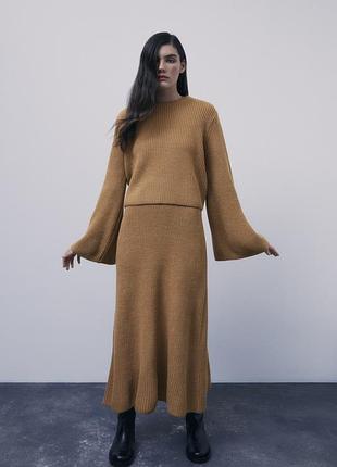 Джемпер с широкими рукавами zara бежевый свитер широкие рукава клеш широкий расклешенный р...