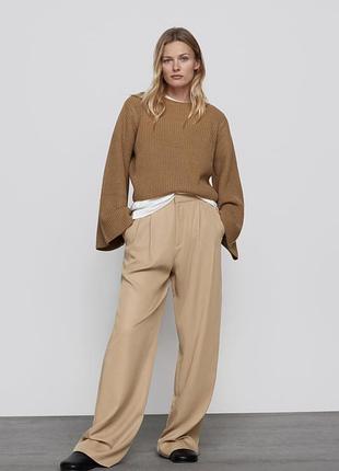 Джемпер с широкими рукавами zara бежевый свитер широкие рукава клеш широкий расклешенный р...