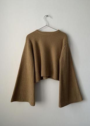 Джемпер с широкими рукавами zara бежевый свитер широкие рукава клеш широкий расклешенный р...