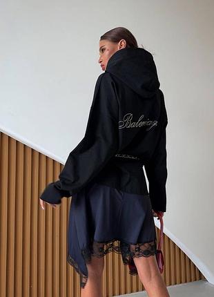 Платье комбиновое balenciaga худи оверсайз и ночная рубашка синяя с кружевом