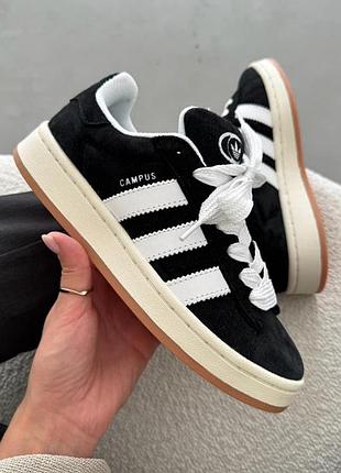 Женские замшевые черные кроссовки adidas campus black