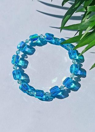 Браслет чешский хрусталь  люкс + апатит морская волна