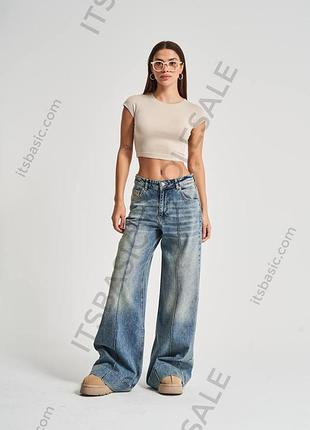 Стильные palazzo jeans с трендовой строчкой