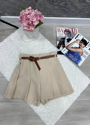 Спідниця-шорти коротка міні костюмка жіночі 42-48 світло-бежевий