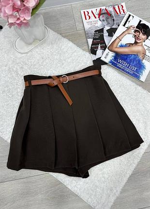 Спідниця-шорти коротка міні костюмка жіночі 42-48 шоколад (коричневий)