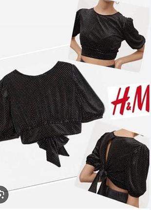 Брендовая бархатная блуза топ с рукавами-фонариками и бантом divided by h&m этикетка