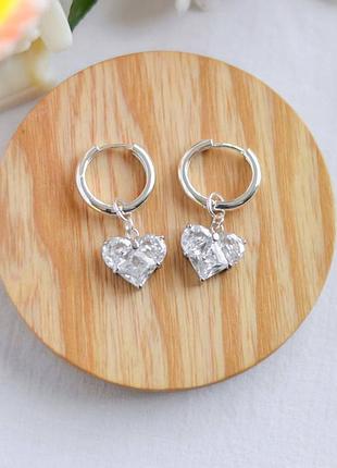 Серьги-подвески сердце белый, фурнитура гипоаллергенный сплав цвет серебро l-35мм