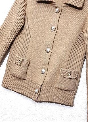 Bravadi тепла в'язана кофта бежева на дівчинку 13-15рок з кишенями з коміром, на гудзиках, демі/зима