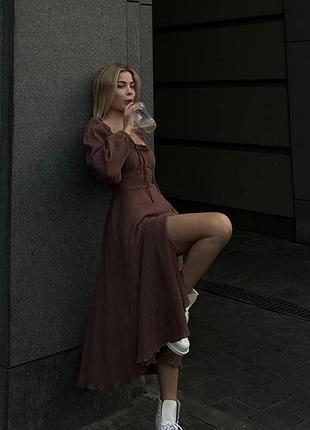 Шоколадна муслінова сукня ☺️ сукня на літо шоколад ❤️коричневе плаття міді ❤️