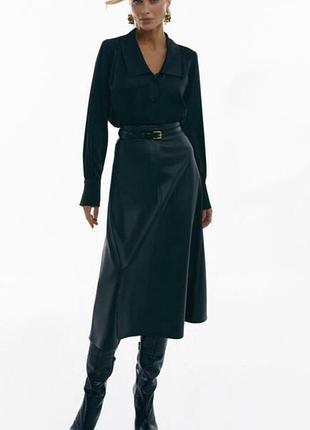 Довга якісна спідниця з екокожі