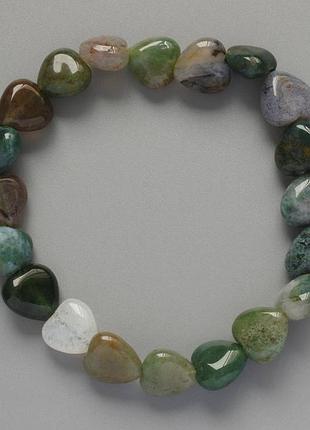 Браслет "сердце" зеленая яшма натуральный камень d-10х10х5мм+- l-18см+- (стрейч)
