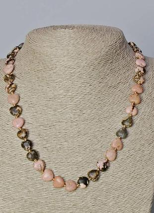 Ожерелье родонит натуральный камень сердце d-10х10х5мм+- l-45-47см+-