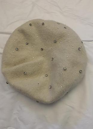 Шапка берет со стразами камушки шерсть