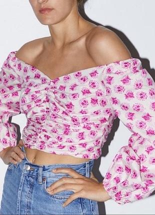 Zara стильный топ блуза в цветы
