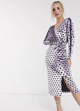 Бархатное платье asos s m платье вечернее миди платье с разрезом платья в горох4 фото