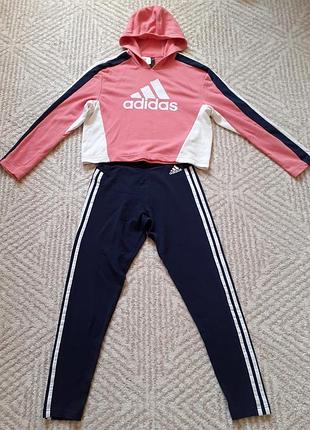 Фирменная кофточка и лосины, спортиный костюм adidas девочке р.146-152