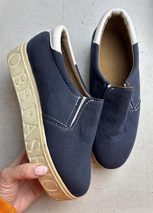 Слипоны замшевые на платформе