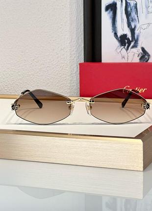 Женские коричневые солнцезащитные очки в стиле cartier eyewear tiger ct0433s-002 55 золотая оправа