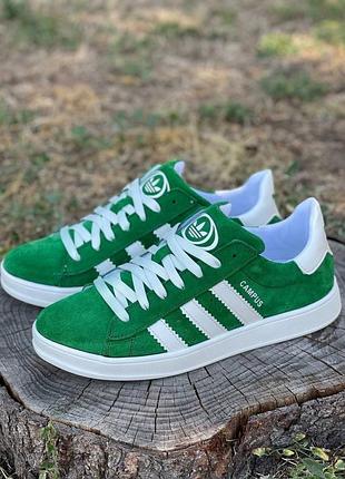 Підліткові кросівки кеди campus зелені натуральна замша унісекс 36-39рр