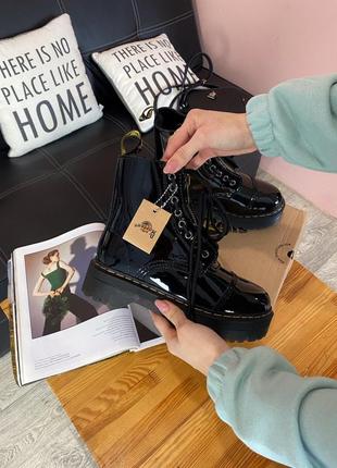 Черевики dr. martens jadon patent black fur  ботинки зимние с мехом