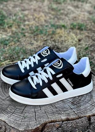 Подростковые кеды campus из натуральной кожи черные на белой подошве унисекс 36-39