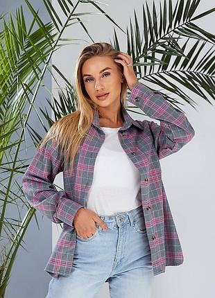 Трендовая женская рубашка в клетку fl-1050