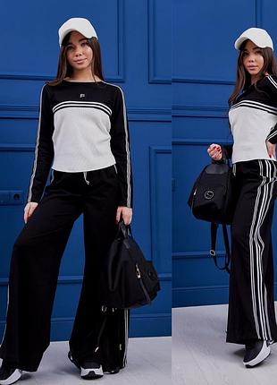 Весенний костюм, штаны палаццо багги и лонгслив